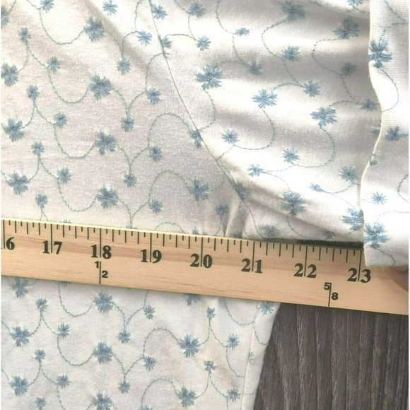 Cathy Daniels Women's Large Button Down Roll Tab Sleeve Blue White Micro Floral - Picture 7 of 10